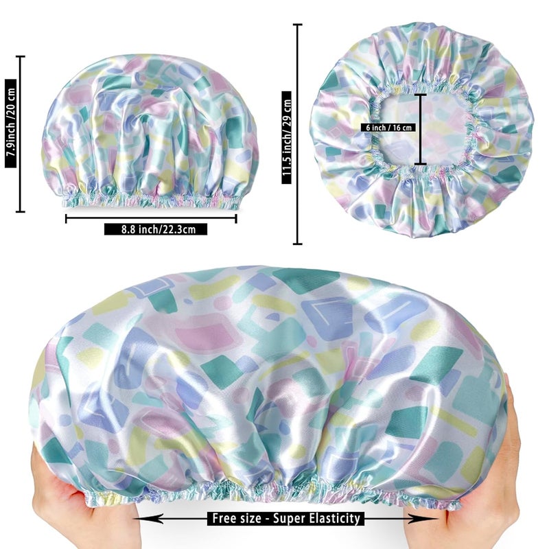 CHFONG Shower Caps for Women, 4 PCS Elastic and Reusable Bath Caps, Double Layers Shower Cap Reusable Waterproof, Bathing Shower Caps, Environmental Bath Hair Protection Cap - Bow - Image 4